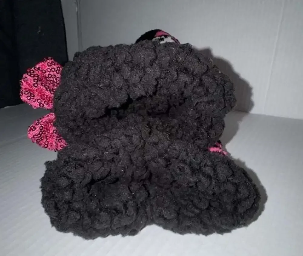 Betsey Johnson Pink and Black Striped Skull Cozy Slipper Socks